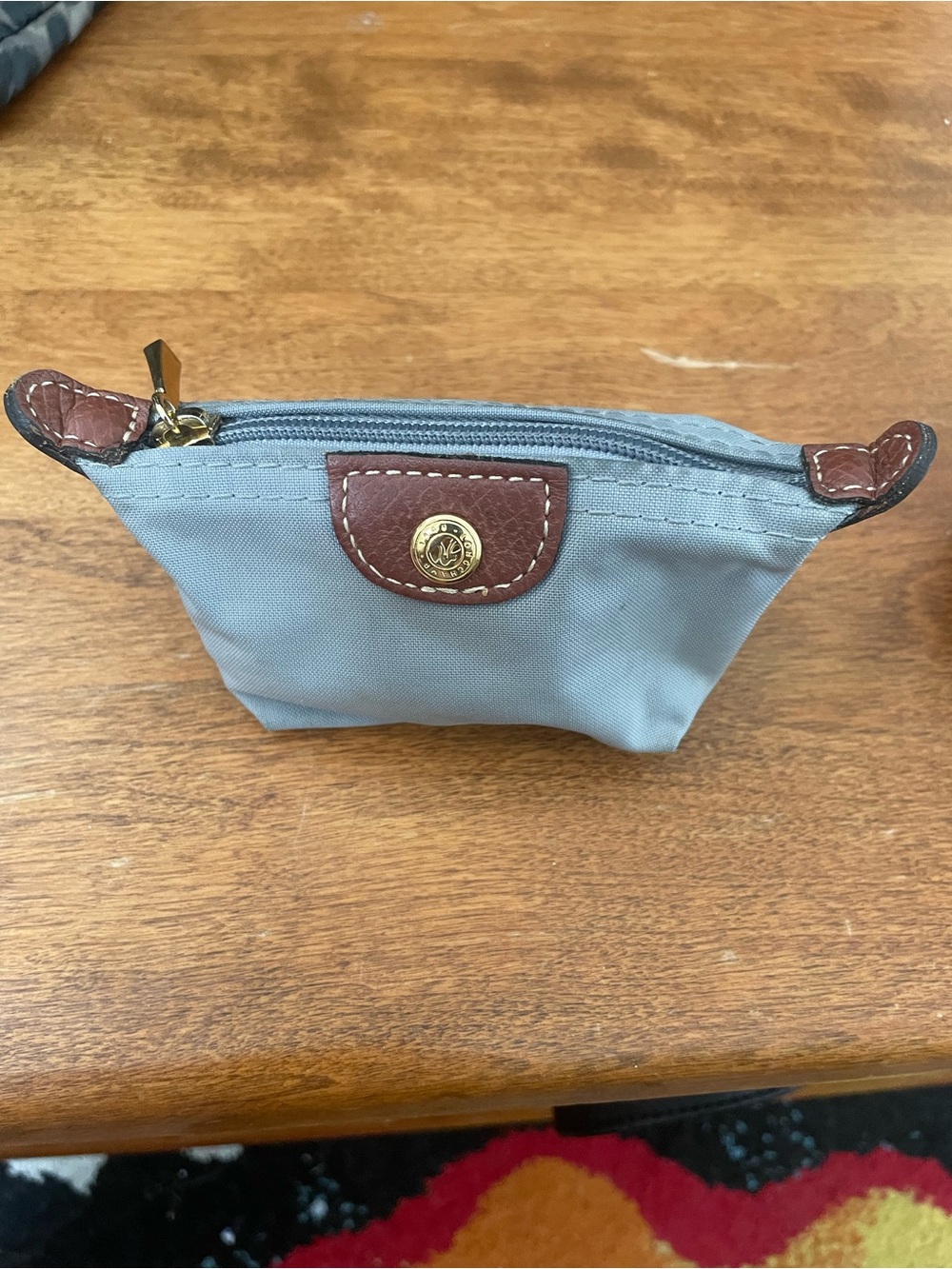 Longchamp Small Gray Pouch with Brown Leather Trim